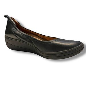 Vionic Jacey 8.5 Leather Comfort Wedge Shoe Black Slip On